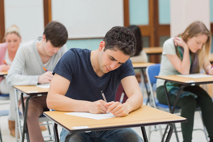 Students taking a test in a classroom in Seattle